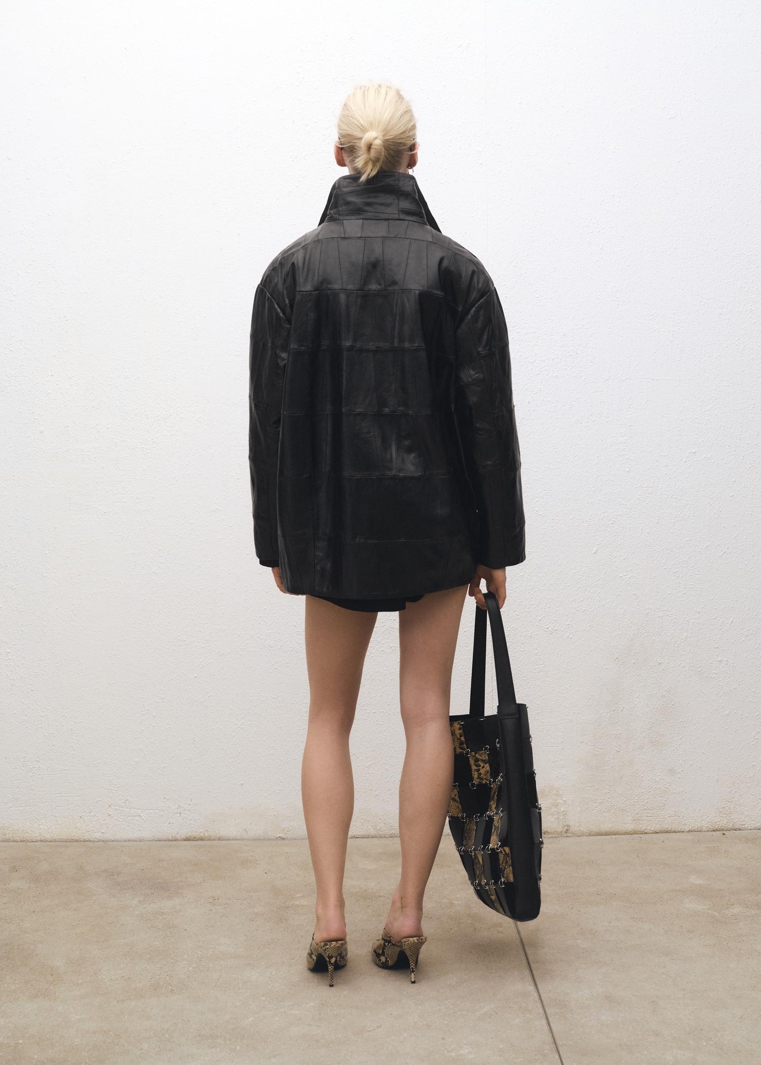 Oversized patchwork leather coat - Women | MANGO USA Product Image