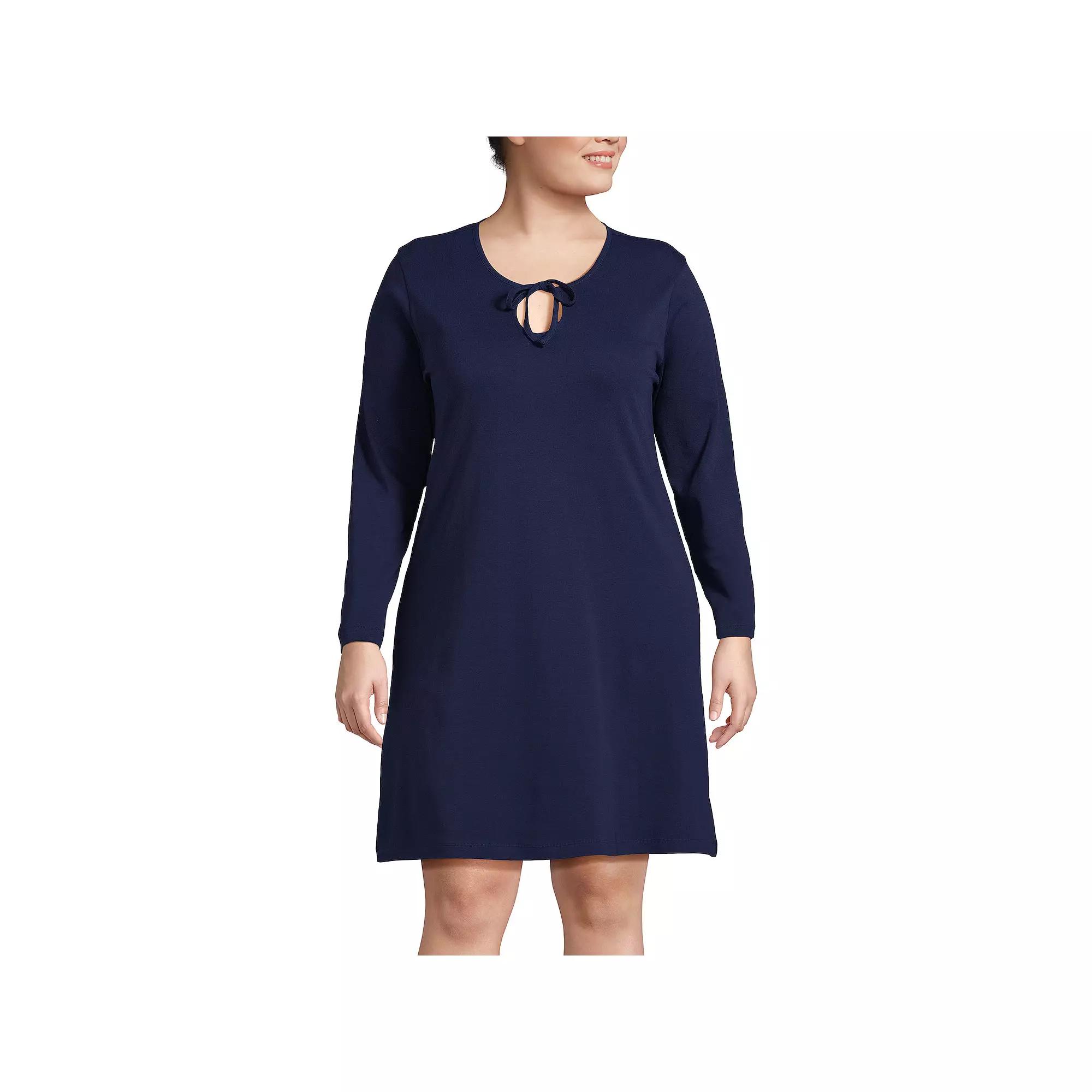 Plus Size Lands' End Cotton Long Sleeve Nightgown, Women's, Size: 3XL, Blue Linework Floral Product Image