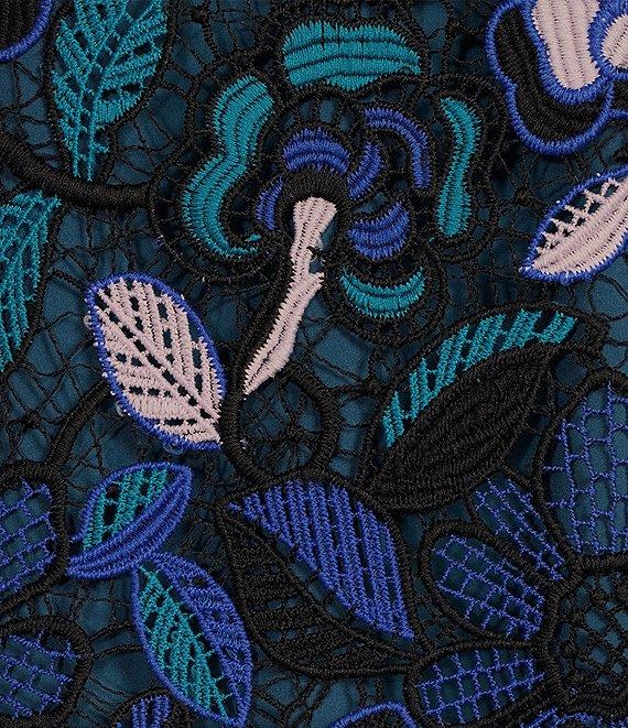 Abbey Glass Marty Woven Floral Lace Crew Neck Sheer Short Puff Sleeve Blouse Product Image