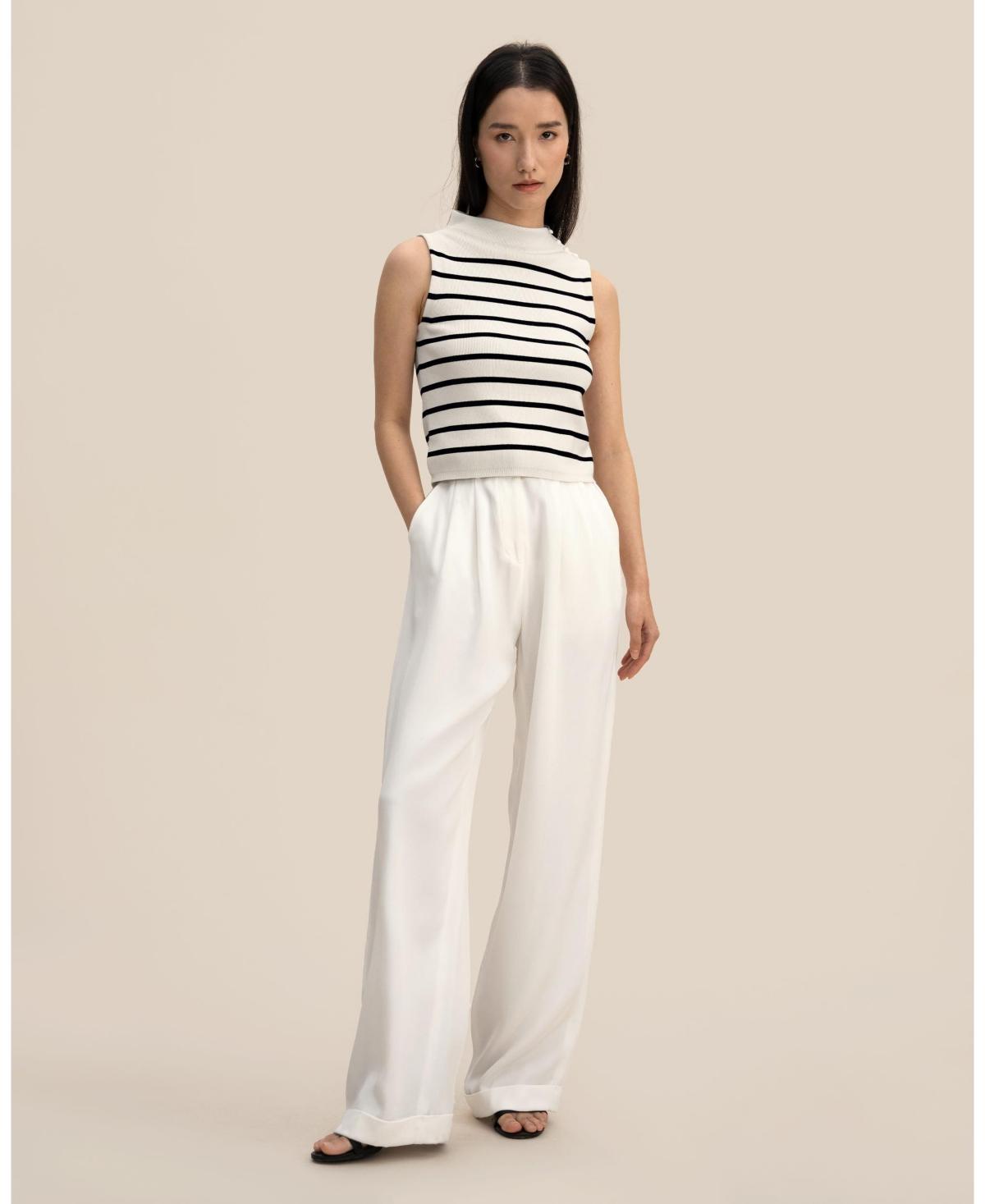 Cropped Spun Silk Strip Sweater Product Image