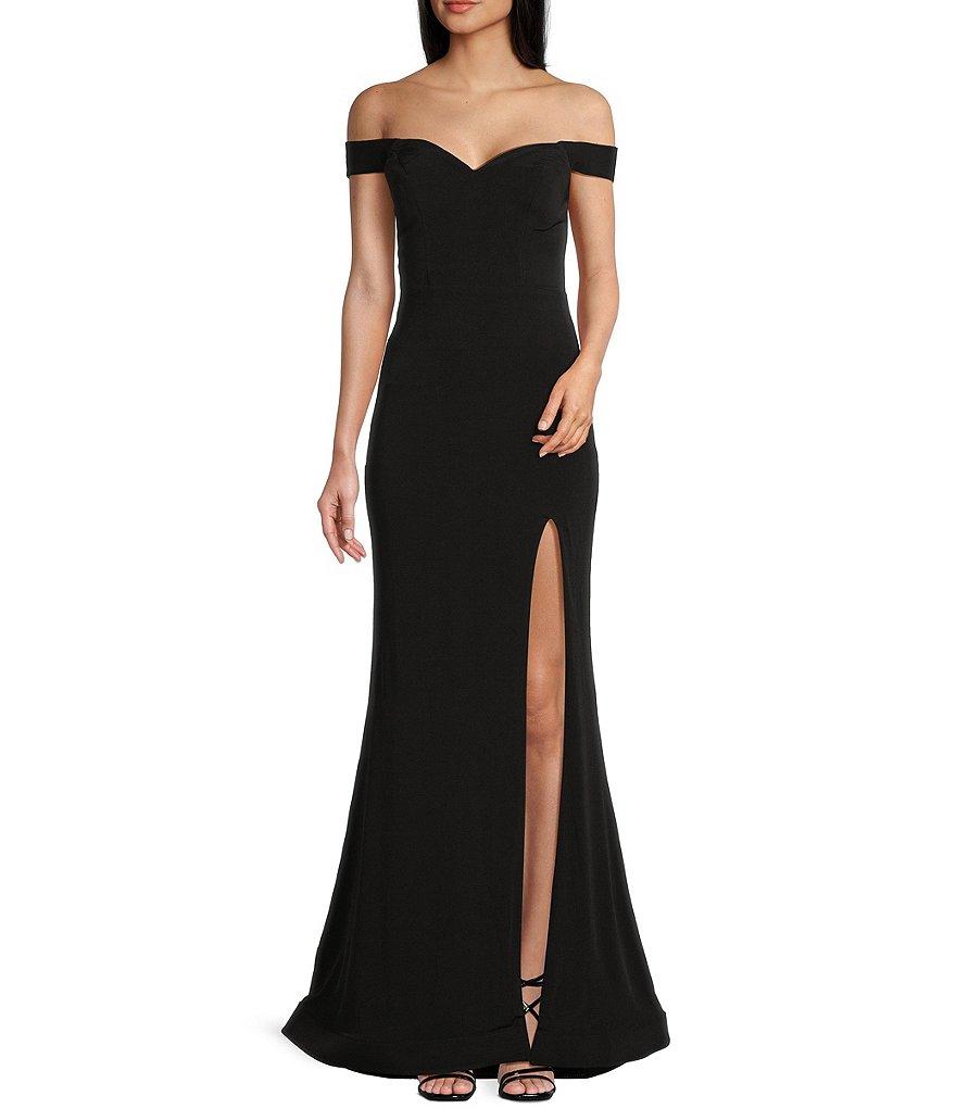 City Vibe Off-The-Shoulder Lace-Up Back Long Dress Product Image