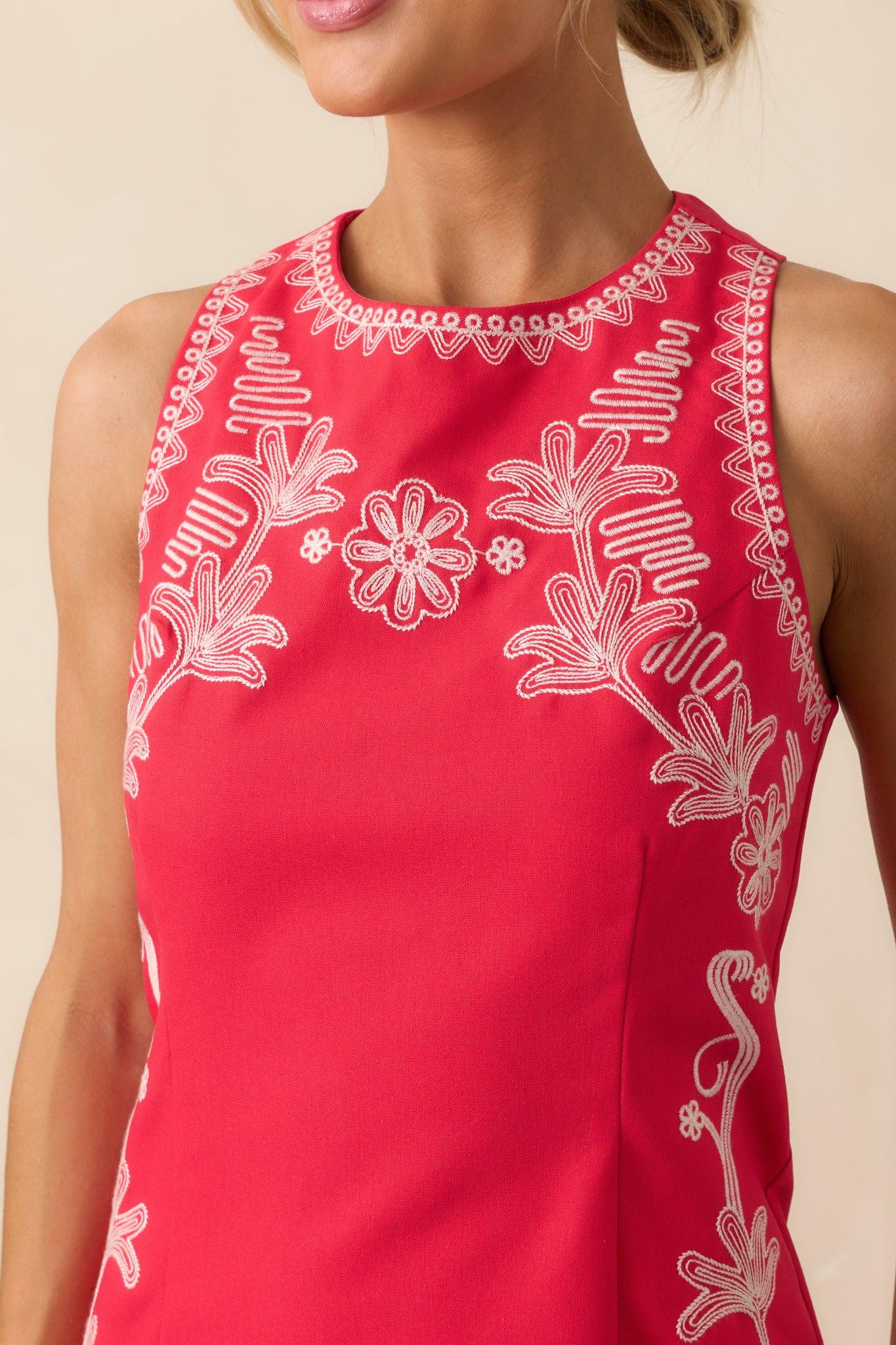 Where Memories Begin Red Floral Embroidered Cotton Mini Dress Product Image