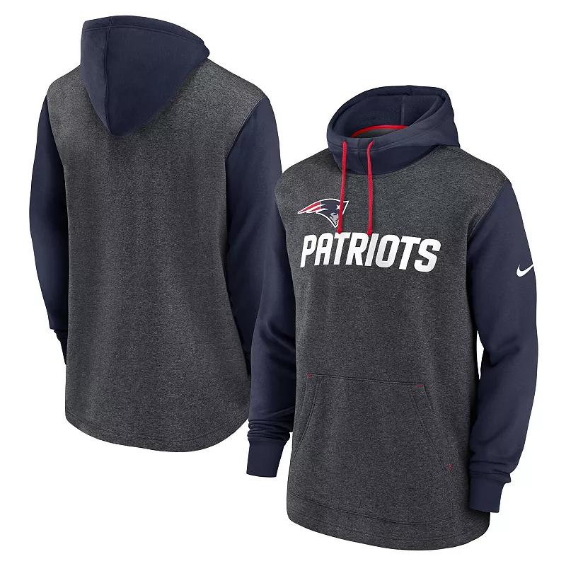 Men's Nike Heathered Charcoal/Navy New England Patriots Surrey Legacy Pullover Hoodie,  Product Image