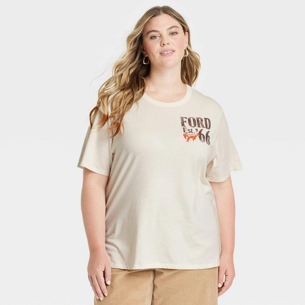 Women's Ford 66 Wild West Short Sleeve Graphic T-Shirt - Ivory 1X: Cotton-Polyester Blend, Crew Neck, Plus Size Product Image