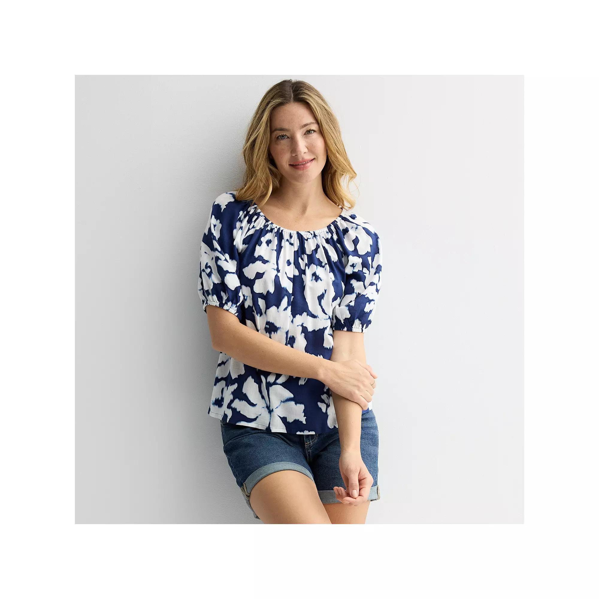 Womens Sonoma Goods For Life Peasant Top Blue Abstract Floral Product Image