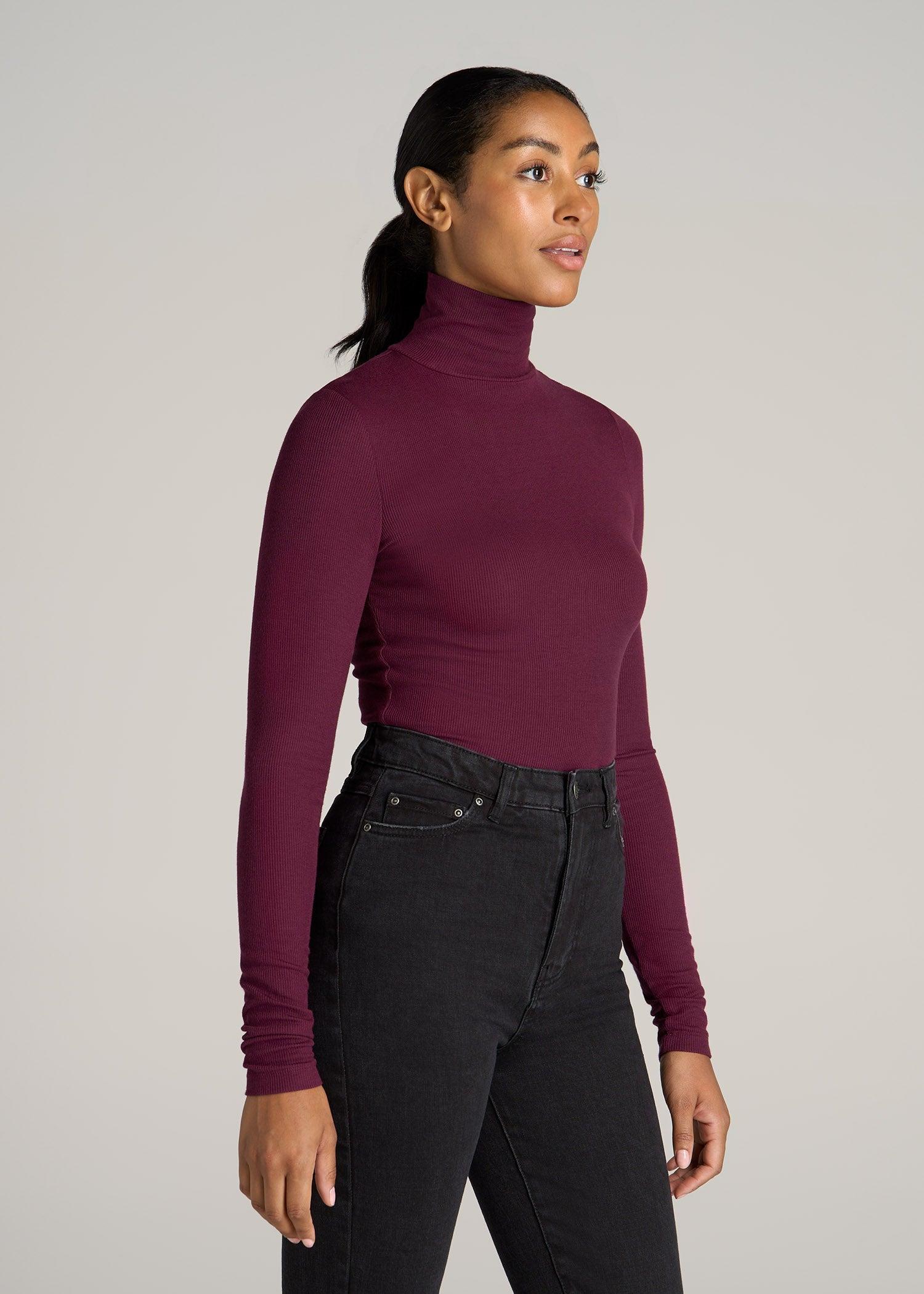Fitted Long Sleeve Ribbed Turtleneck Tee for Tall Women in Elderberry Female Product Image