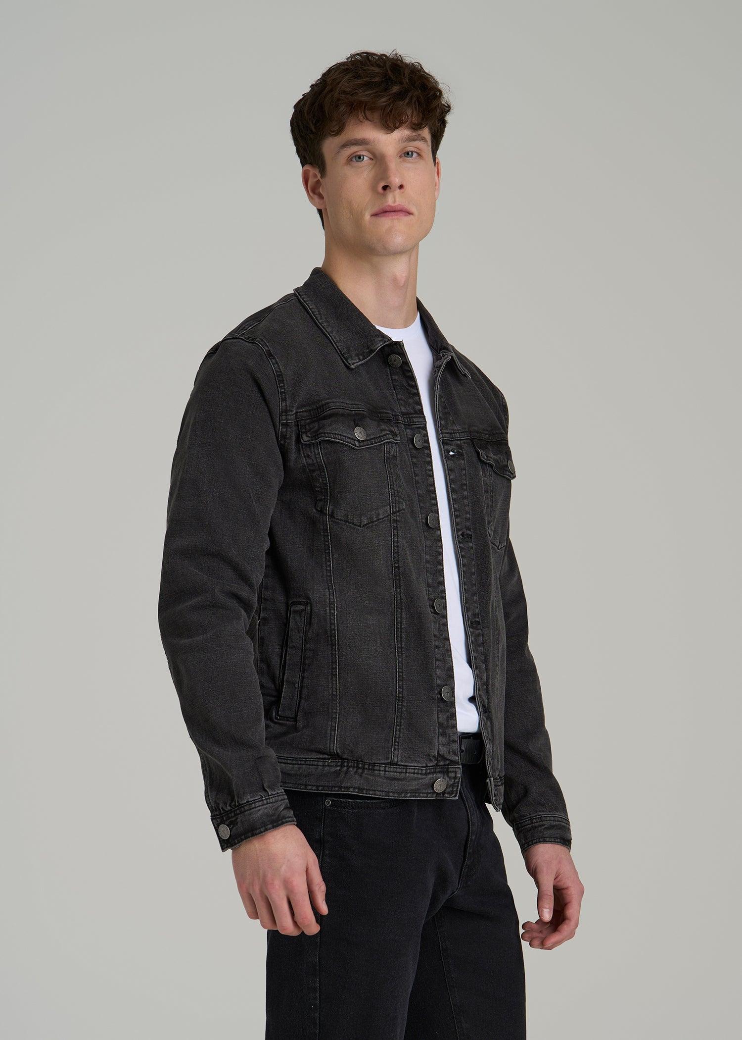 Denim Trucker Jacket for Tall Men in Washed Black Male Product Image