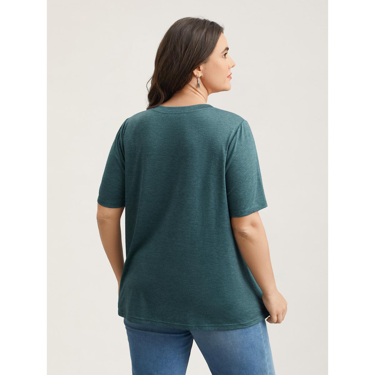 Plus Size Cat Print Crew Neck Stretchy T-Shirt DarkGreen Women Leisure Non Art&design Round Neck Casual T-shirts BloomChic 14-16/1X Product Image