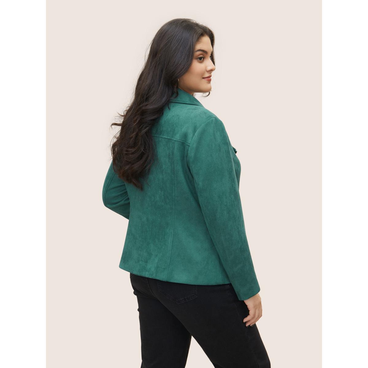 Plus Size Solid Faux Suede Zipper Lapel Collar Jacket Women Emerald Non Zippered pocket Everyday Jackets BloomChic 18-20/2X Product Image