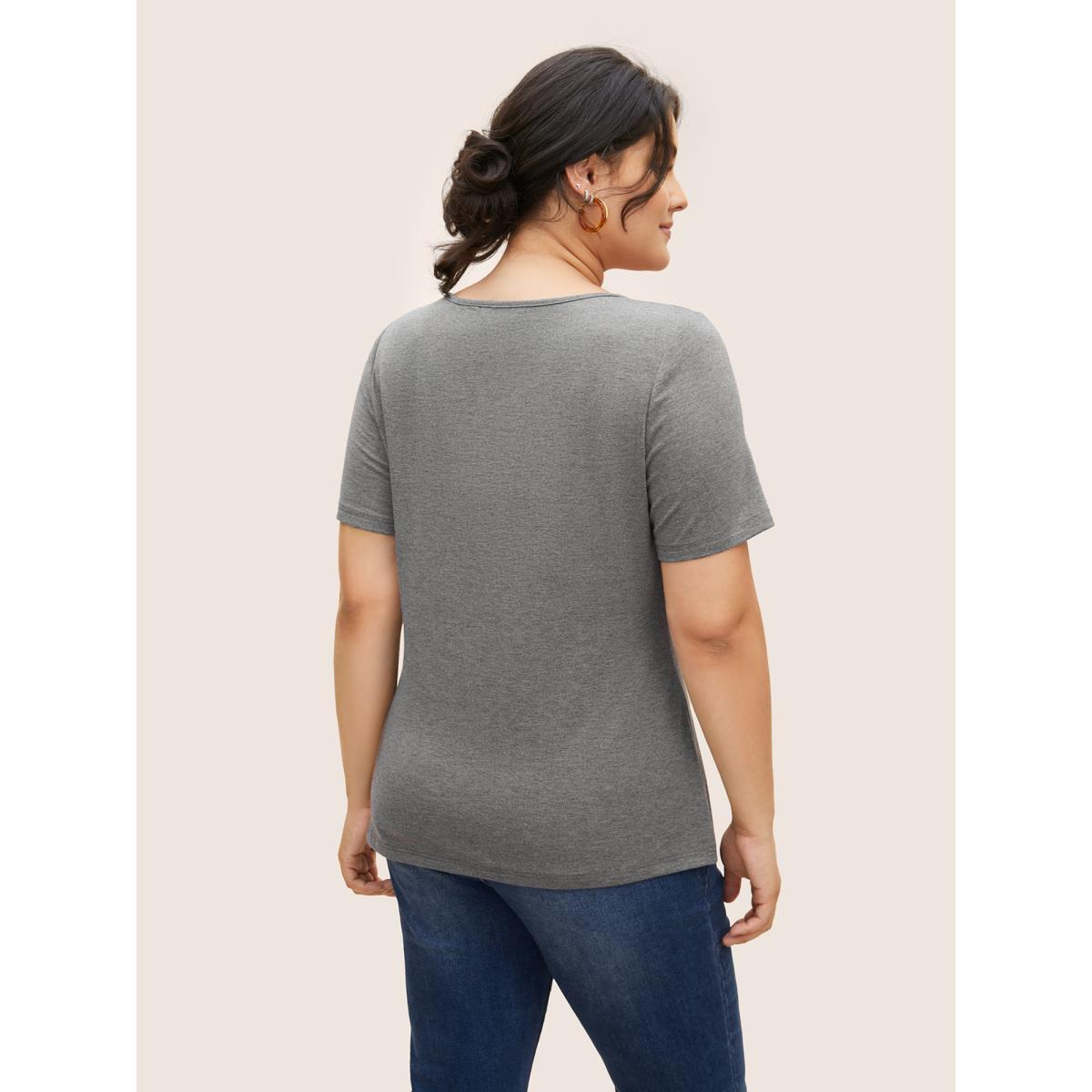 Plus Size Supersoft Essentials Solid Square Neck Knit T-shirt DimGray Women Basics Non Square Neck Bodycon Everyday T-shirts BloomChic 30/6X Product Image