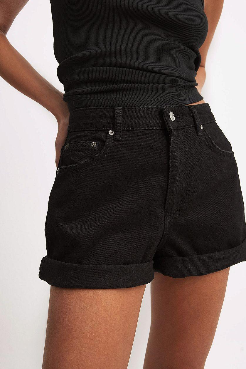 Fold Up Denim Shorts Black Product Image