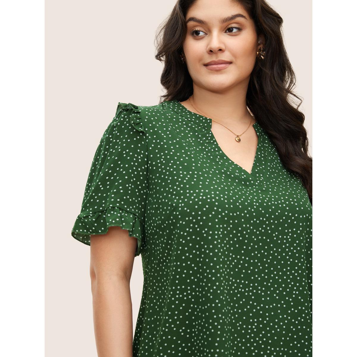 Polka Dot Ruffles Plus Size Women Blouses Elegance Casual Ruffles Ruffle Sleeve Short Sleeve V Neck Dailywear Blouses BloomChic Product Image