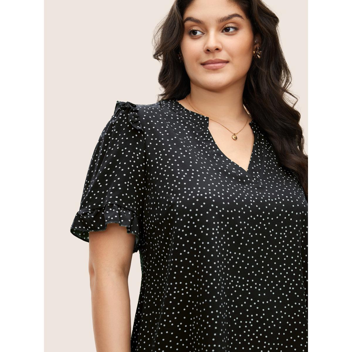 Polka Dot Ruffles Plus Size Women Blouses Elegance Casual Ruffles Ruffle Sleeve Short Sleeve V Neck Dailywear Blouses BloomChic Product Image