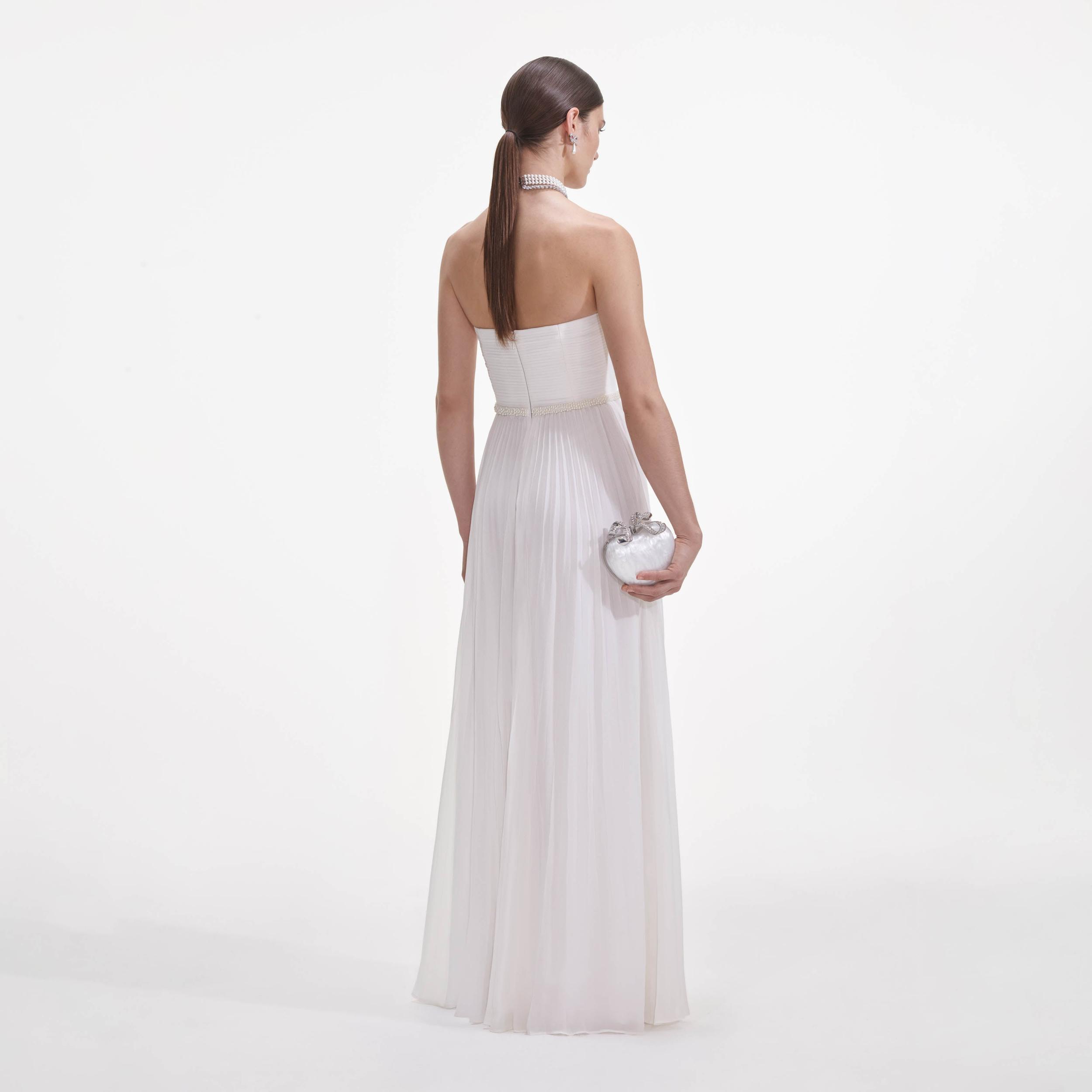 White Chiffon Bow Maxi Dress Product Image