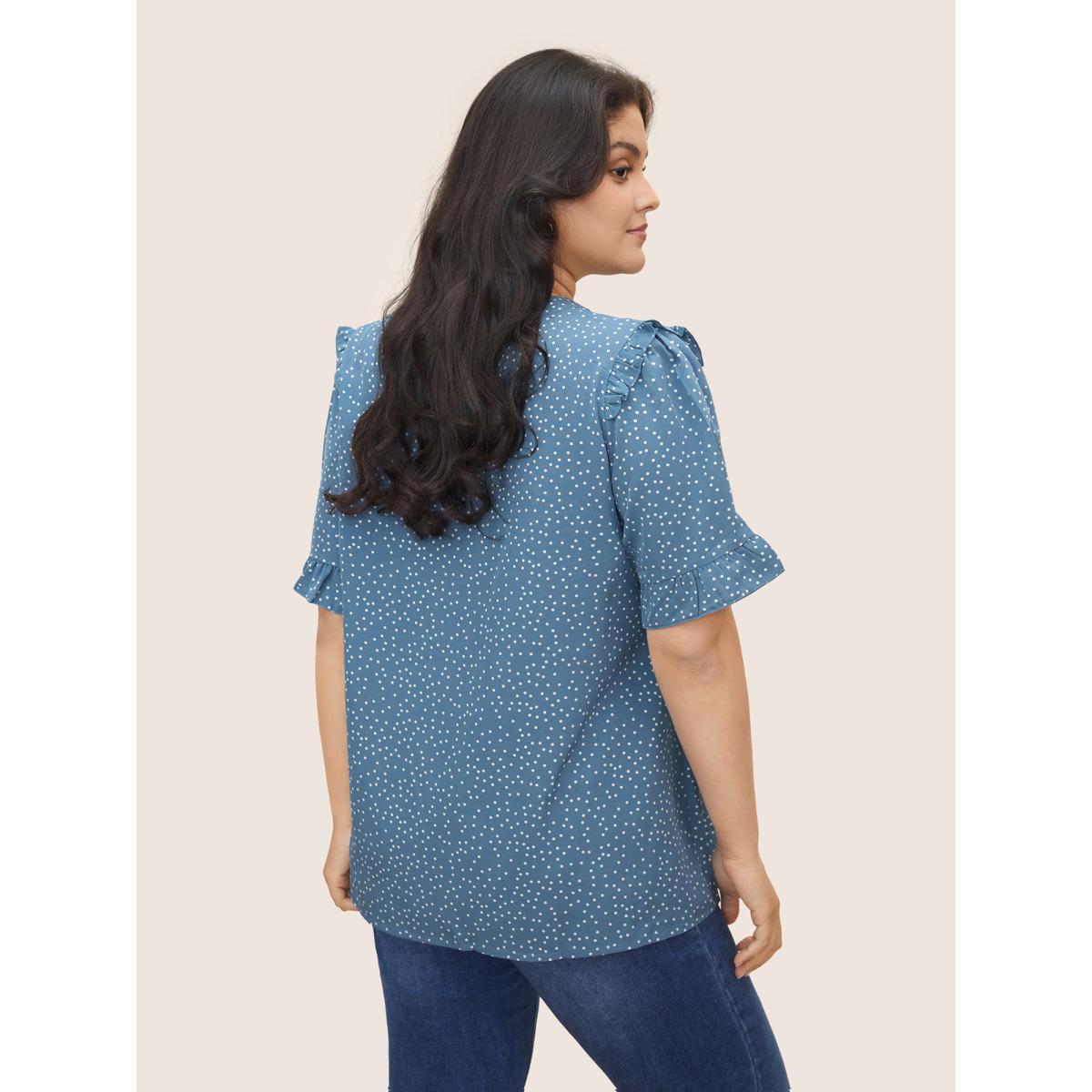 Polka Dot Ruffles Plus Size Women Blouses Elegance Casual Ruffles Ruffle Sleeve Short Sleeve V Neck Dailywear Blouses BloomChic Product Image