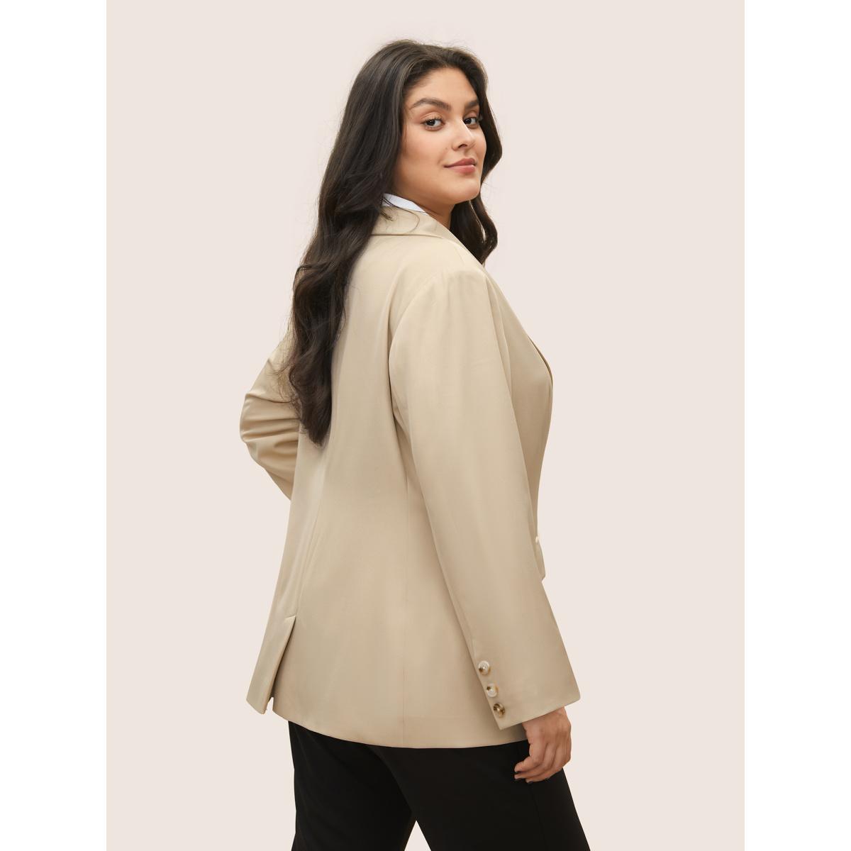 Plus Size Suit Collar Flap Detail Blazer Apricot Women Work Plain Non Sleeve Long Sleeve Suit Collar 22-24/3X Open pocket with flap Workwear Essentials Blazers BloomChic Product Image