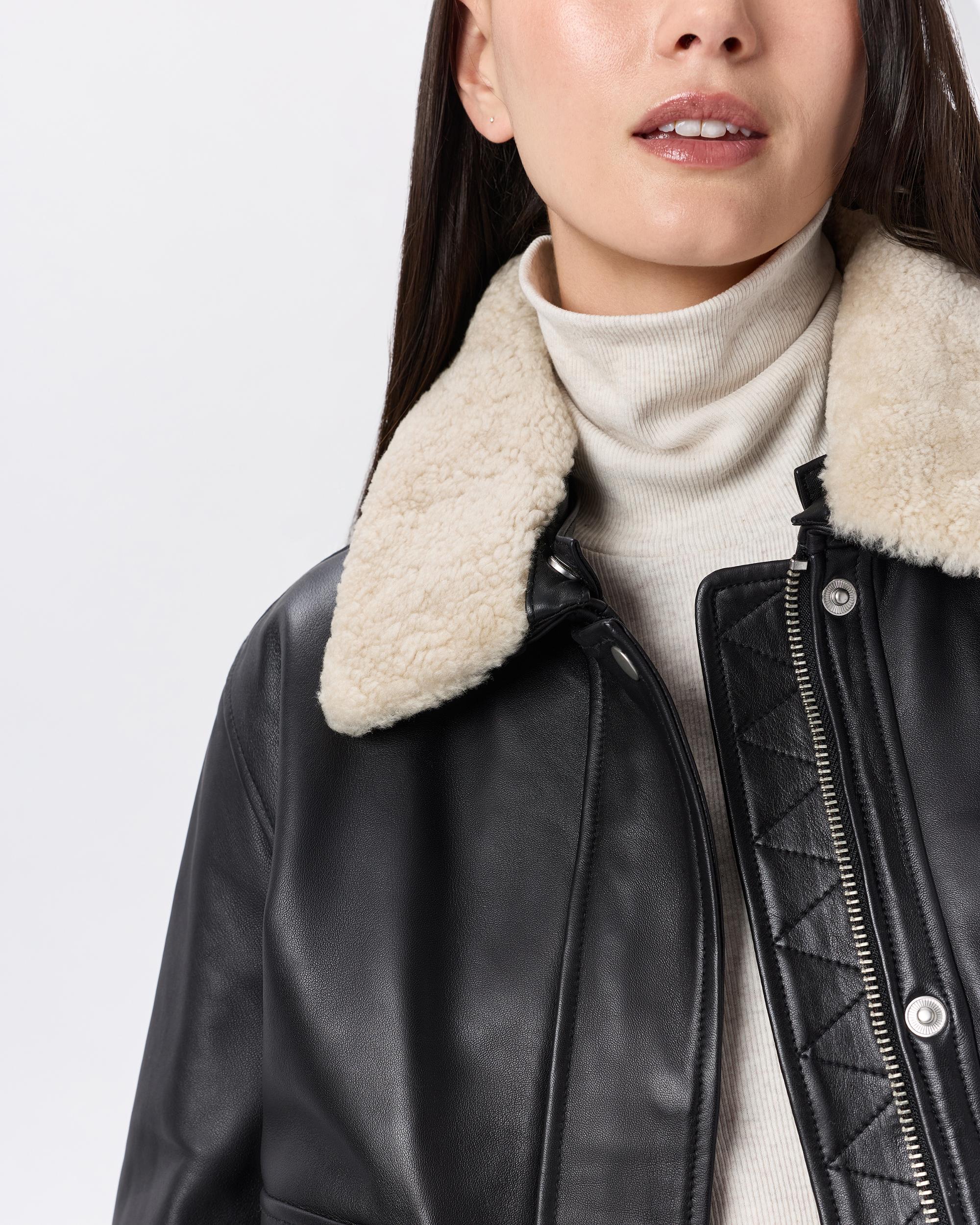 Quince | Women's Shearling Trim Aviator Jacket Leather Product Image