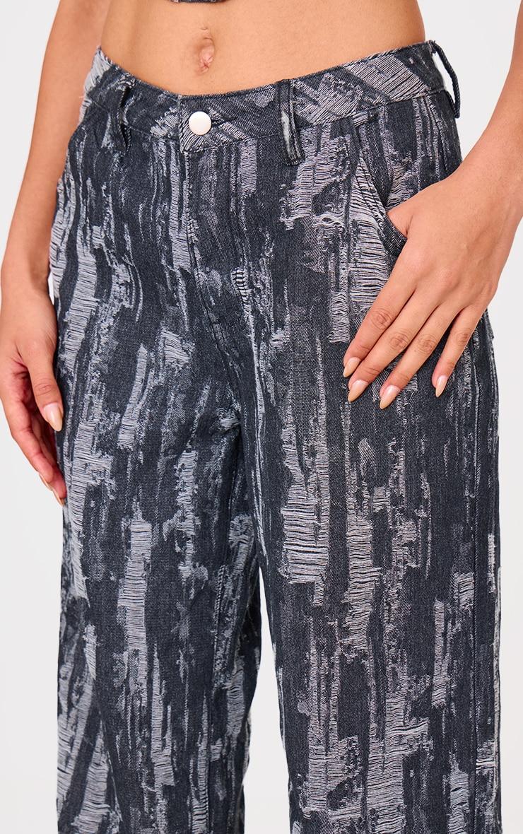 Black Jacquard Style Wide Leg Jeans Product Image