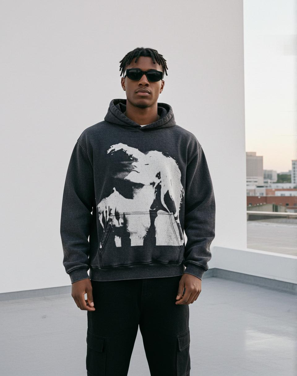 Sopula Vintage Cash Flow Graphic Acid Washed Oversized Hoodie Product Image