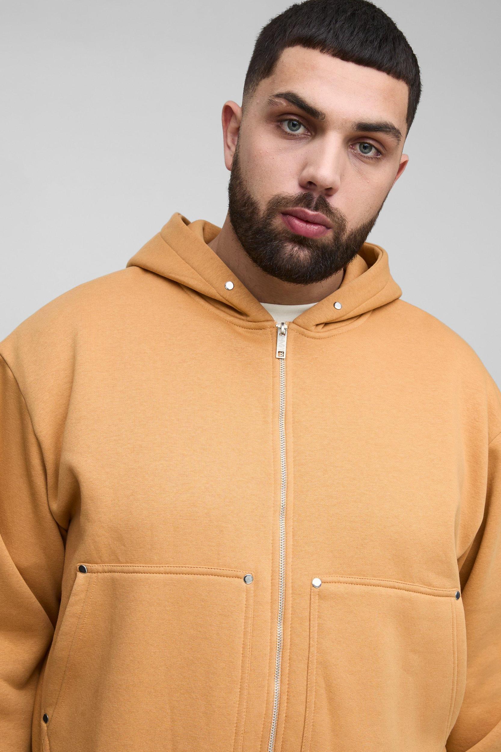 Plus Oversized Heavyweight Boxy Zip Thru Carpenter Hoodie | boohooMAN USA Product Image