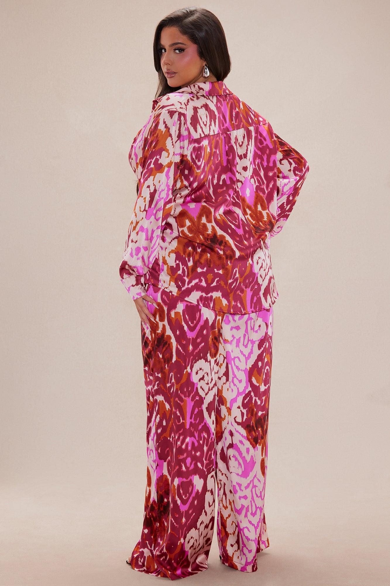 Kristine Satin Wide Leg Pant Set - Fuchsia/combo Product Image