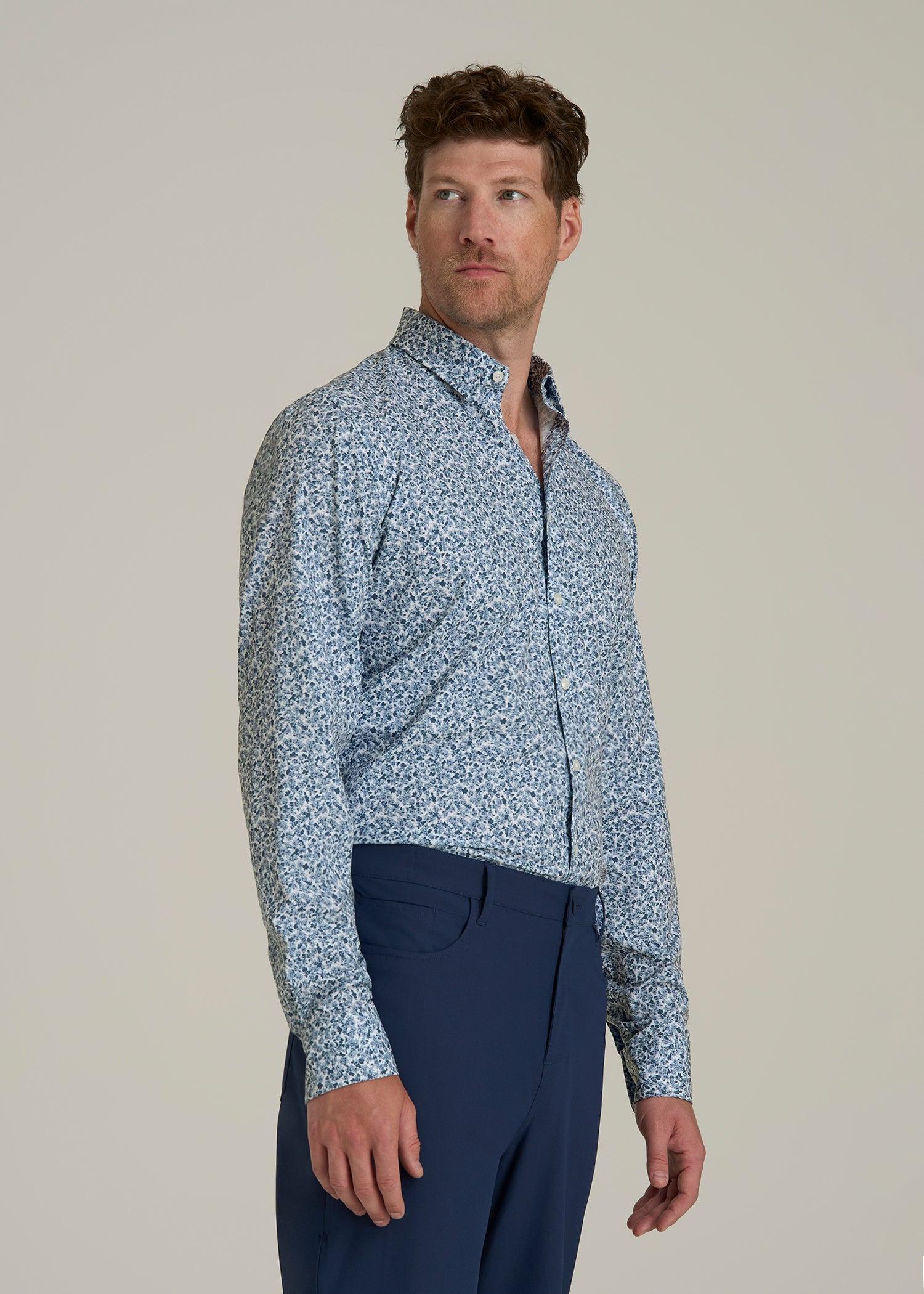 Traveler Stretch Dress Shirt for Tall Men in Blue Scattered Floral Male Product Image