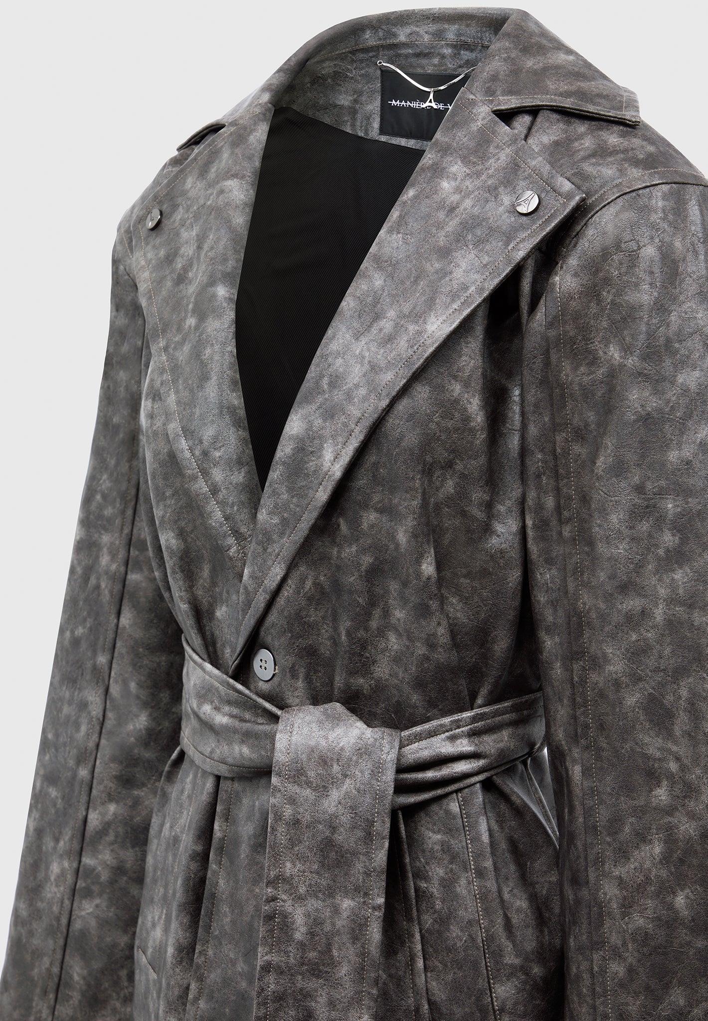 Vintage Leather Trench Coat - Grey Female Product Image