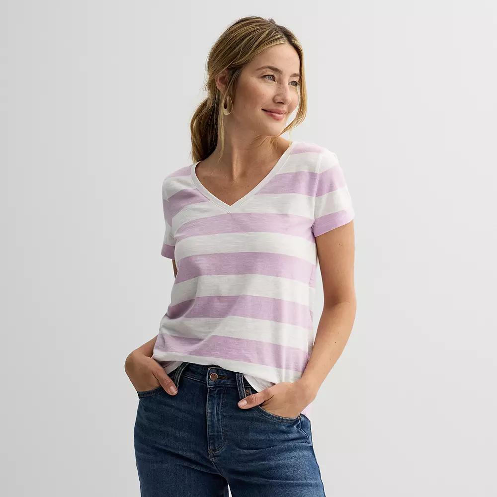 Women's Sonoma Goods For Life® Everyday Short Sleeve V-Neck Tee, Size: Small, Purple White Stripe Product Image