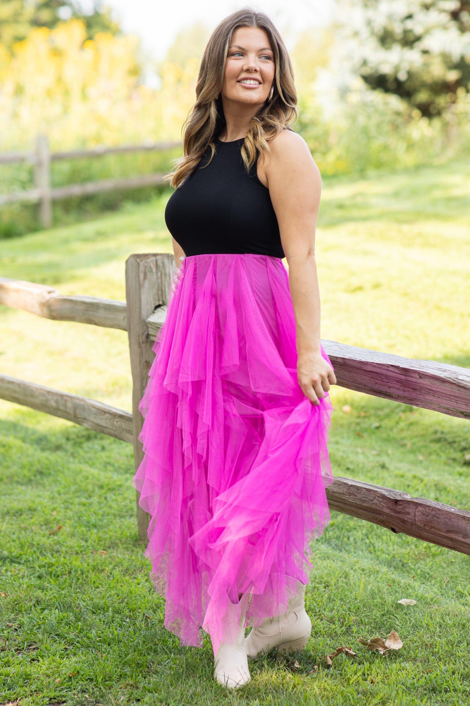 Fuchsia Tulle Maxi Skirt Product Image