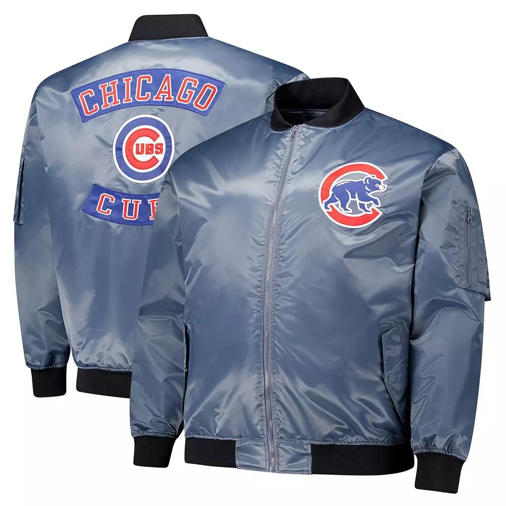 Men's Profile Charcoal Chicago Cubs Big & Tall Full-Zip Bomber Jacket,  Product Image