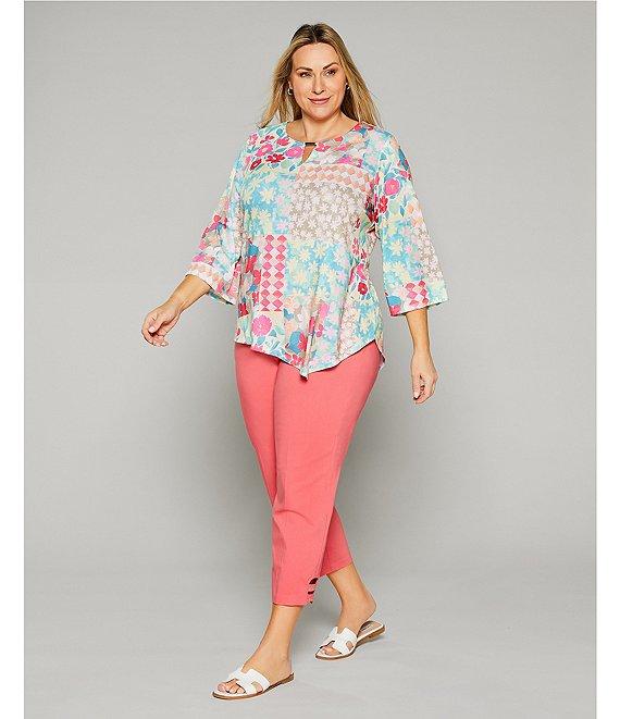 Allison Daley Plus Size Lattice Hem Pull-On Straight Leg Cropped Pants Product Image