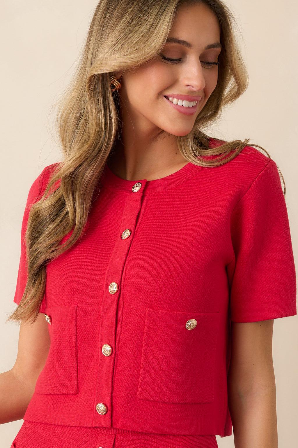The Picture Of Perfection Red Short Sleeve Cardigan Product Image