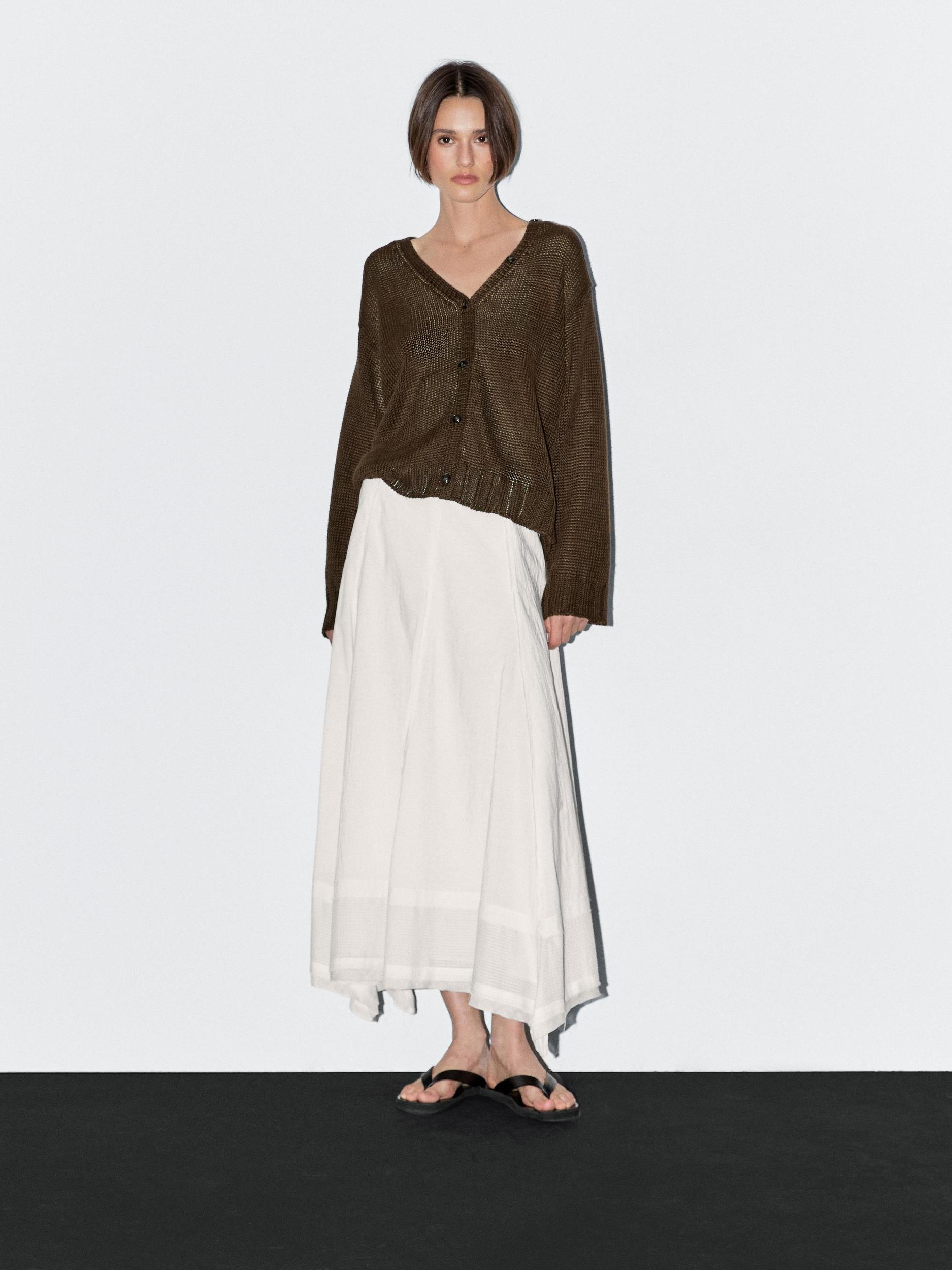 Linen knit cardigan with button details Product Image