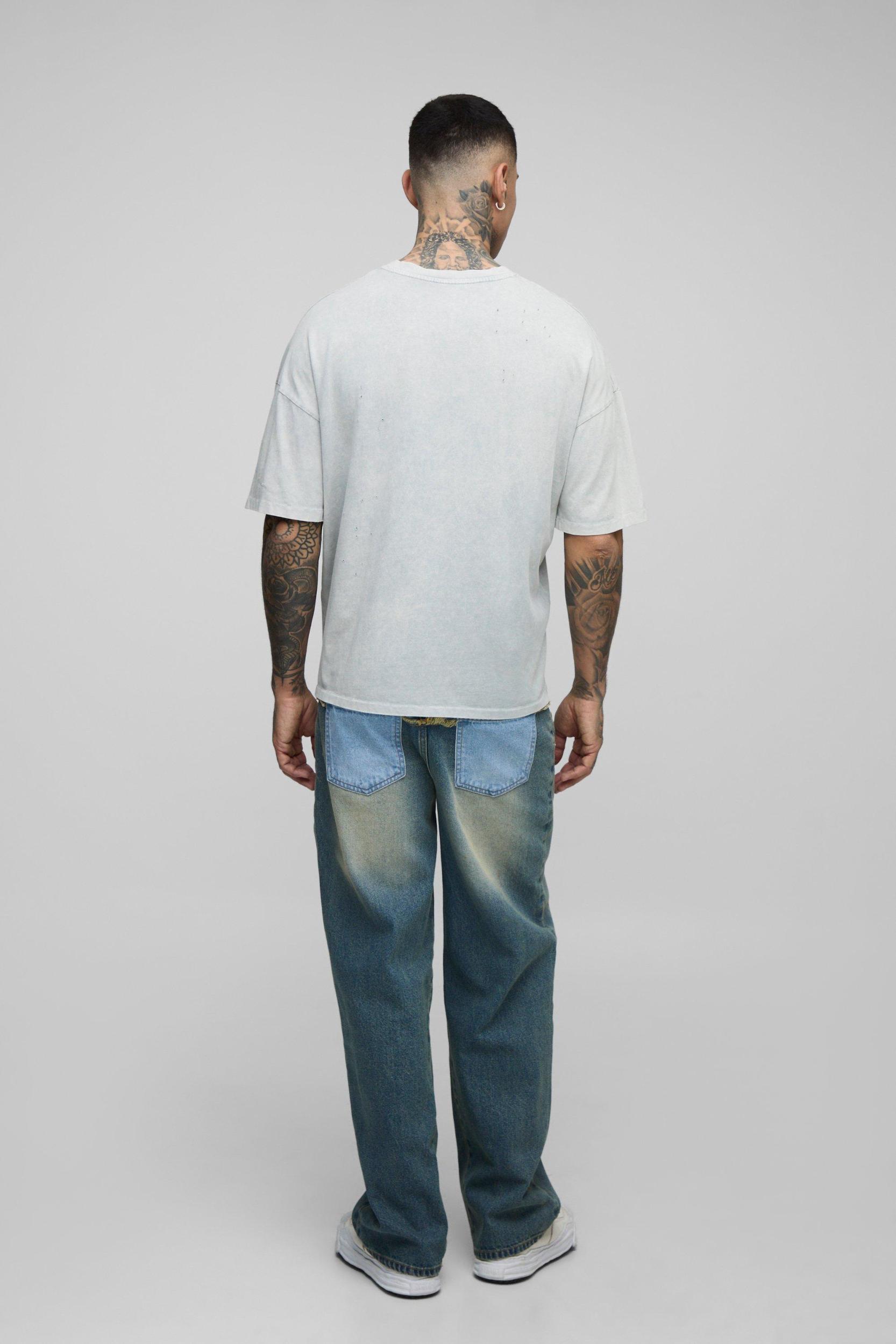 Tall Contrast Wash Relaxed Fit Jeans | boohooMAN USA Product Image