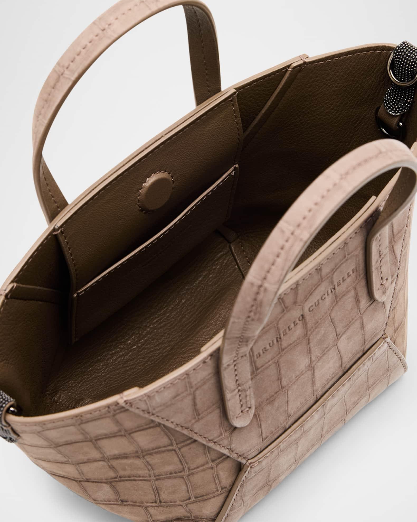Duo Mini Croc-Embossed Suede Shopper Tote Bag Product Image