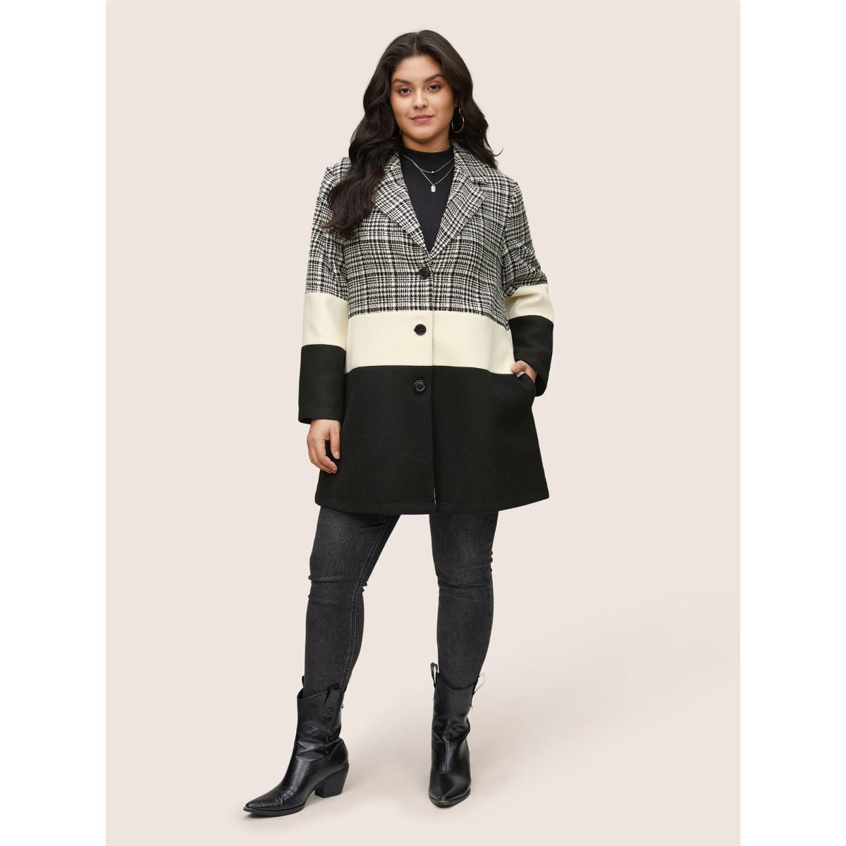 Plus Size Tweed Colorblock Contrast Button Up Coat Women Black Casual Texture Ladies Dailywear Winter Coats BloomChic 26/4X Product Image