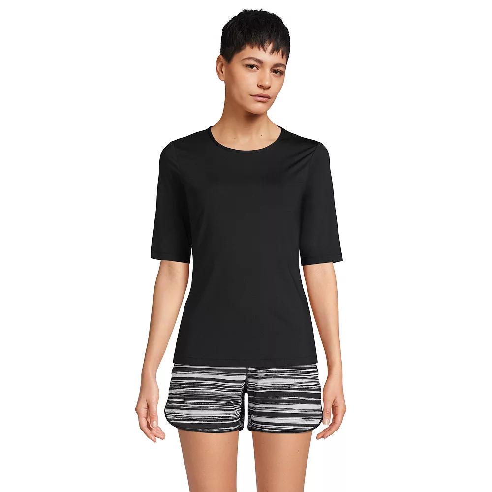Petite Lands' End UPF 50 Elbow-Sleeve Rash Guard Swim Tee, Women's, Size: Large Petite, Black Product Image