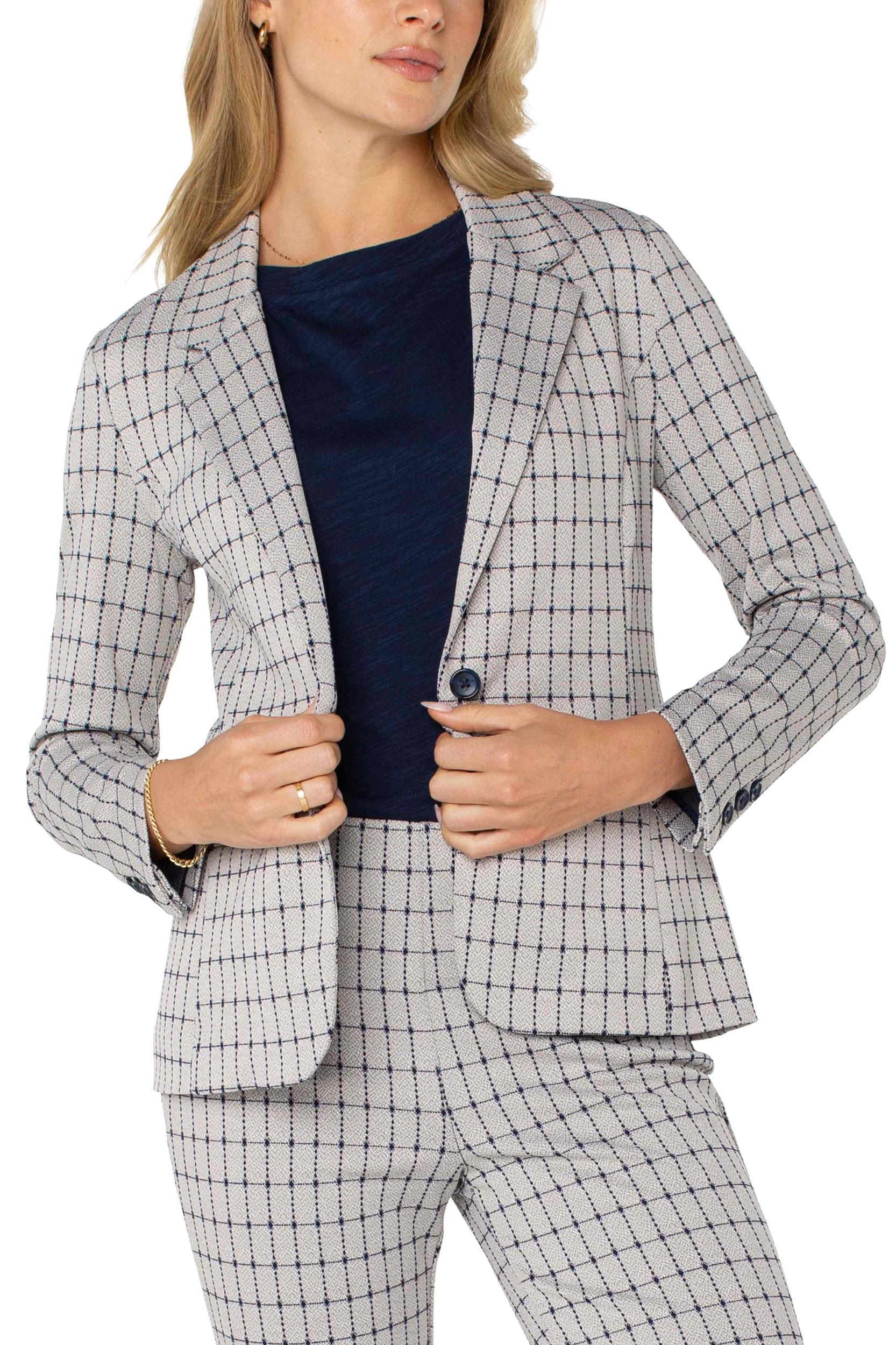 Fitted Blazer- Navy Taupe Grid Product Image