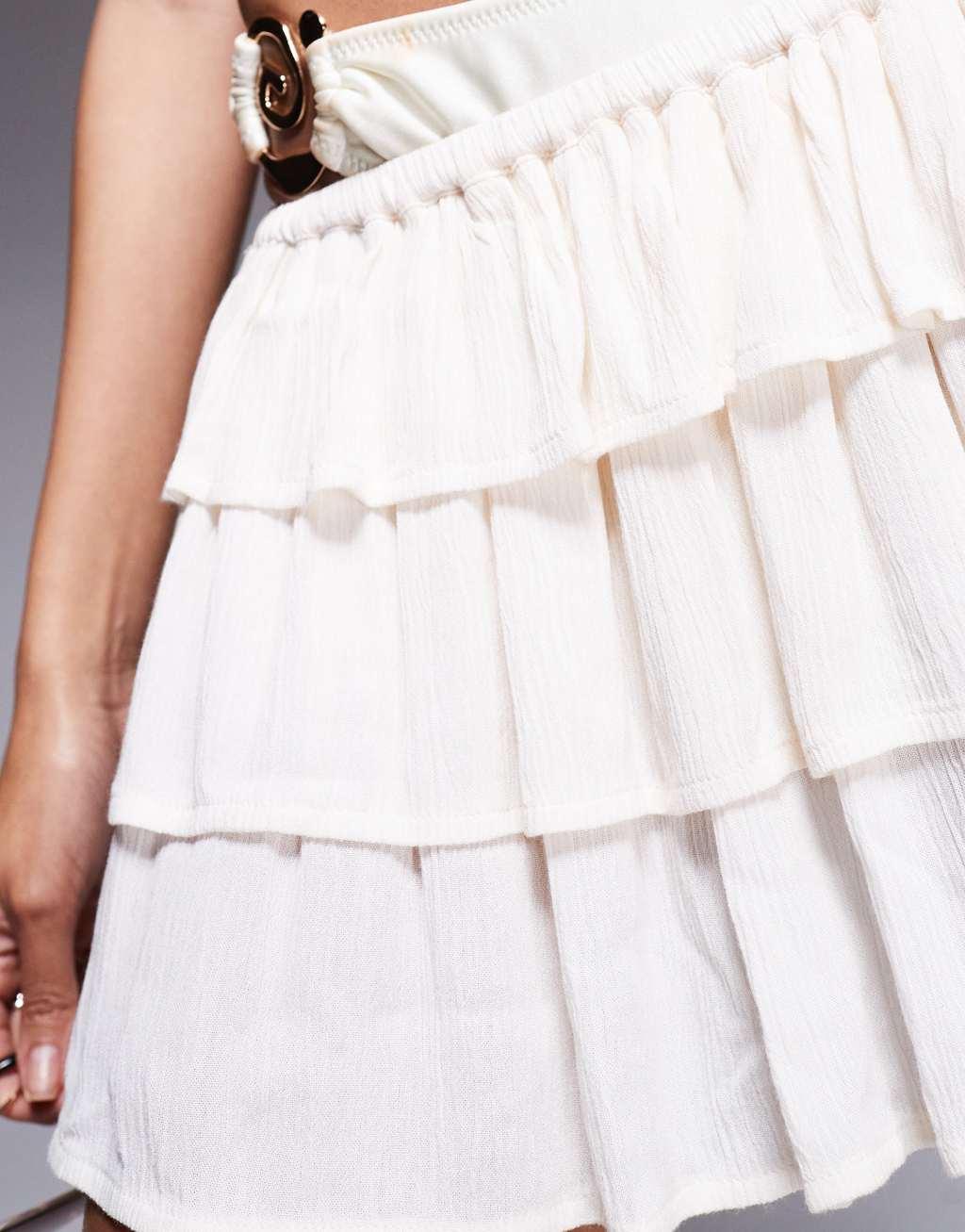 Candypants ruffle mini beach skirt in cream Product Image