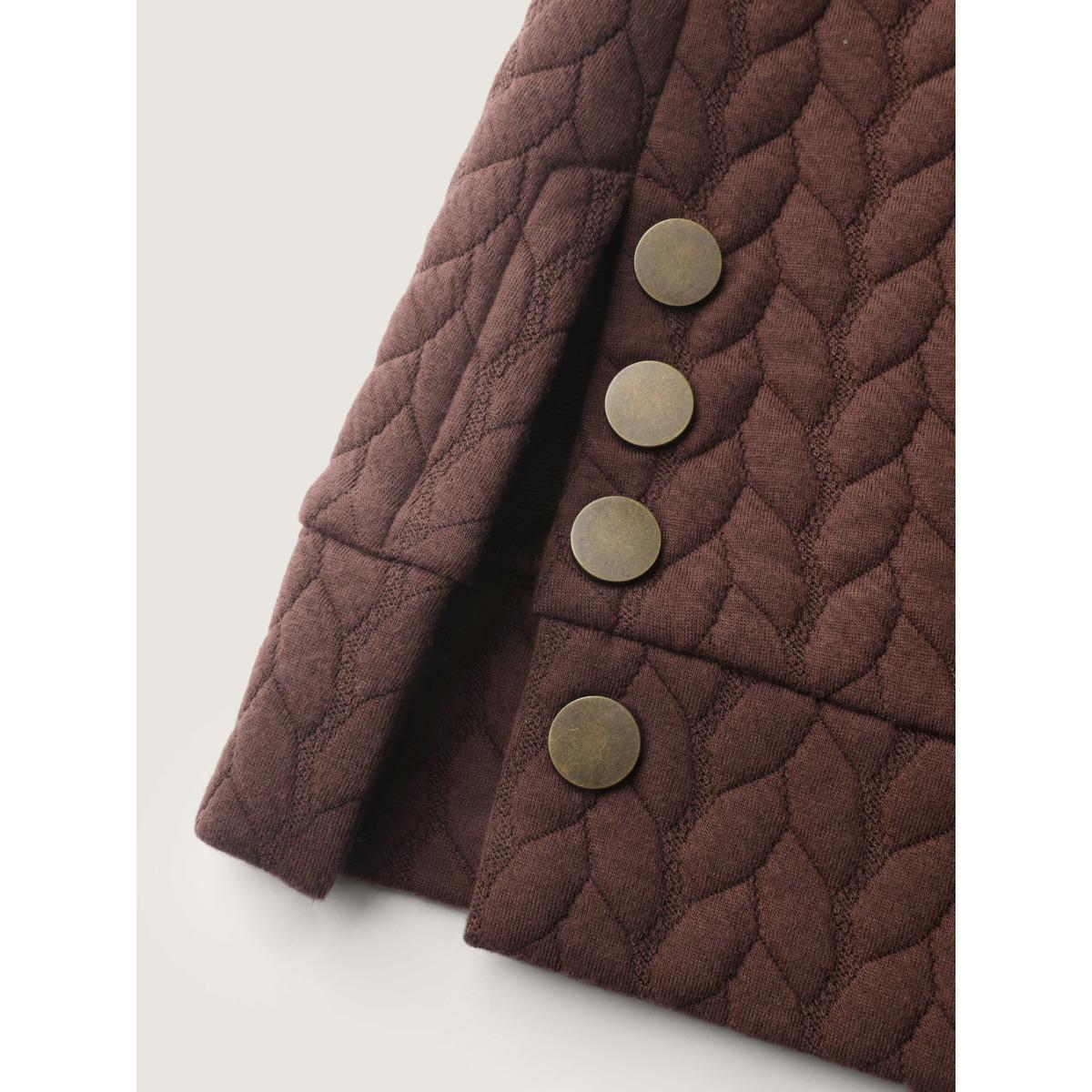 Plus Size Textured Side Slit Round Neck Sweatshirt Women Browncoffeecolor Leisure Texture Round Neck Casual Sweatshirts BloomChic 22-24/3X Product Image