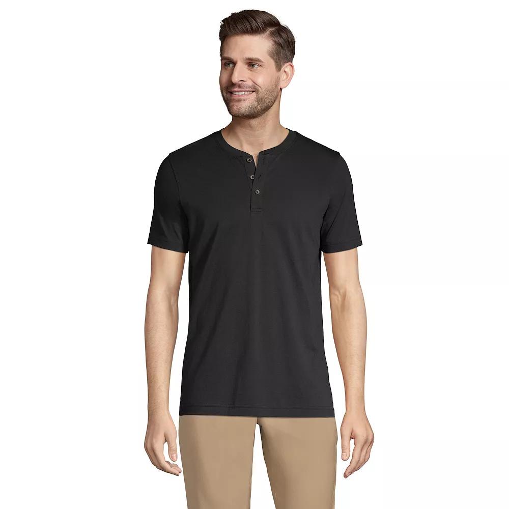 Men's Lands' End Short Sleeve Supima Jersey Henley Top, Size: XXL, Black Product Image