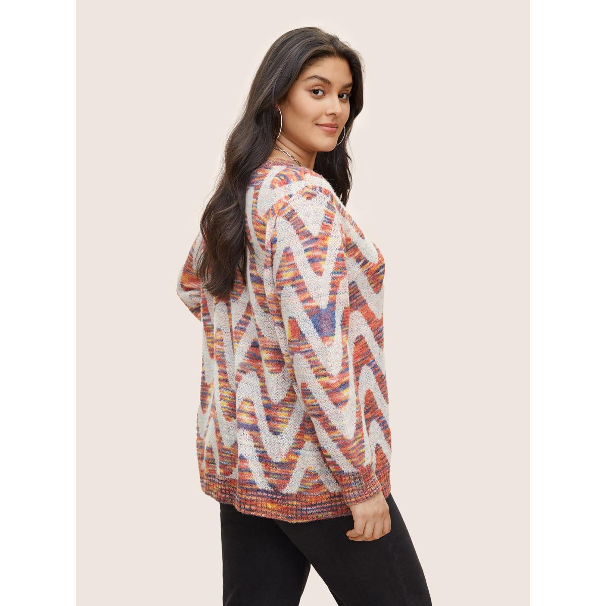 Plus Size Asymmetrical Heather Wave Elastic Cuffs Pullover Rust Women Casual Long Sleeve V-neck Everyday Pullovers BloomChic 18-20/2X Product Image