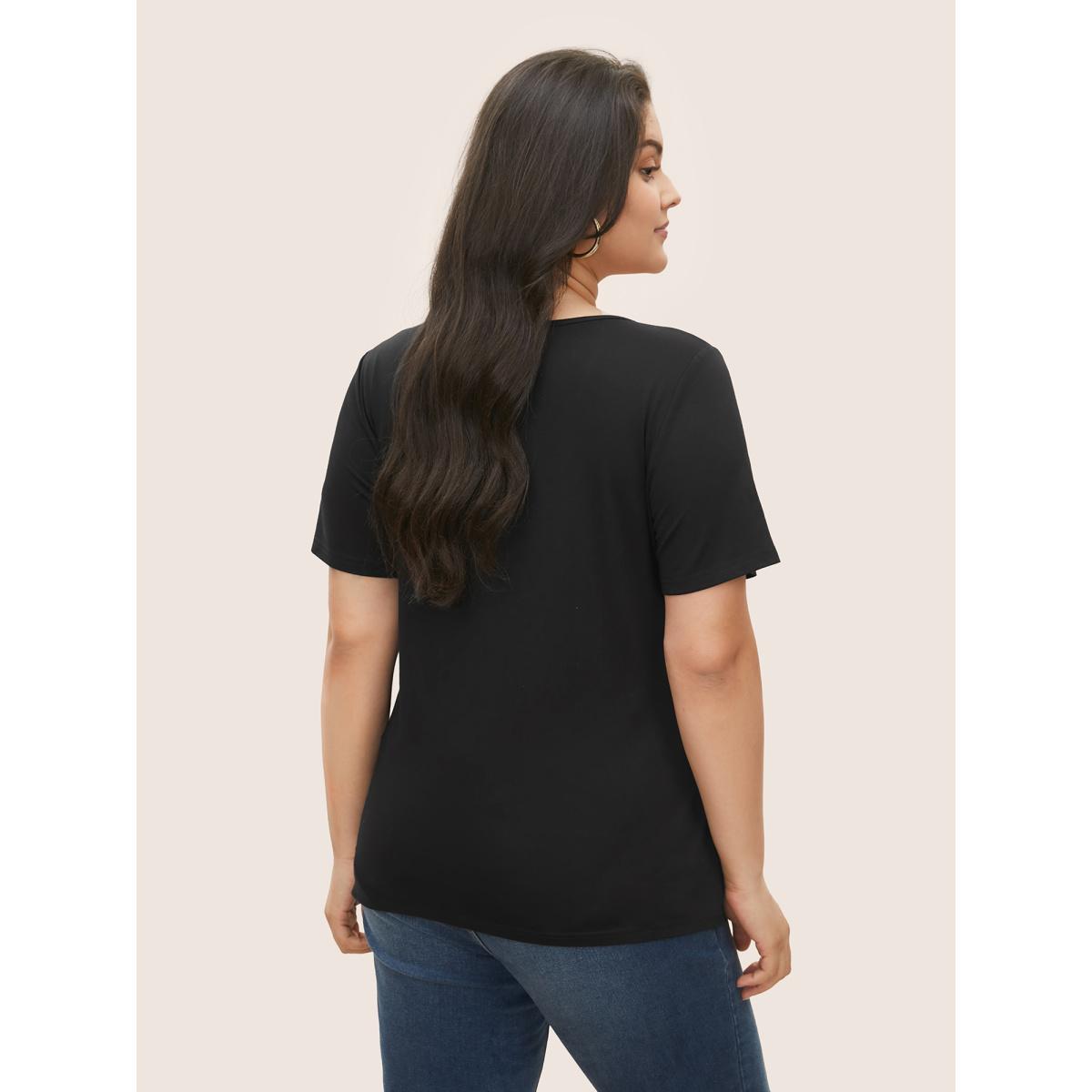 Plus Size Basic Solid Color U Neck T-shirt Black Women Basics U-neck Everyday T-shirts BloomChic 22-24/3X Product Image