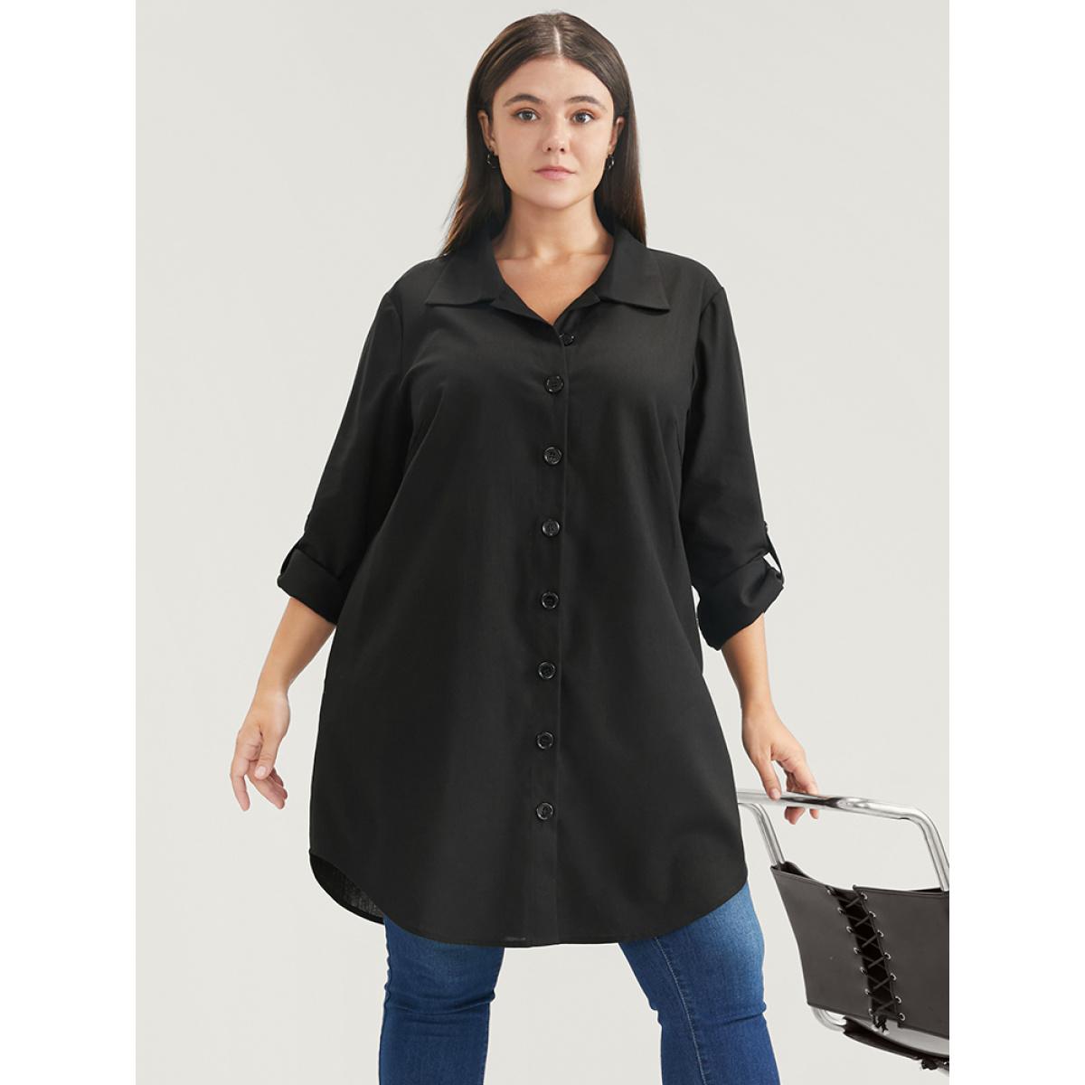Plus Size Solid Pocket Button Up Cuffed Sleeve Coat Women Black Casual Button Ladies Dailywear Winter Coats BloomChic 10/M Product Image