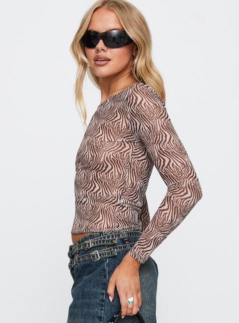 Believe Me Long Sleeve Top Zebra Product Image