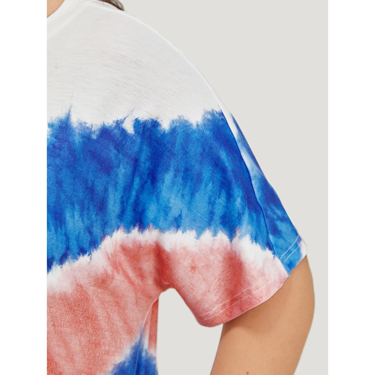 Plus Size Geometric Contrast Pocket Tie Dye Midi Dress Multicolor Women Casual Printed Round Neck Short sleeve Curvy Midi Dress BloomChic 14-16/1X Product Image