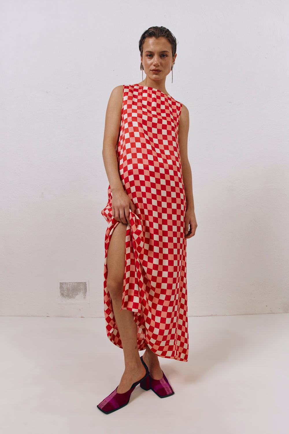 Sacha Smock Midi Dress Check Product Image