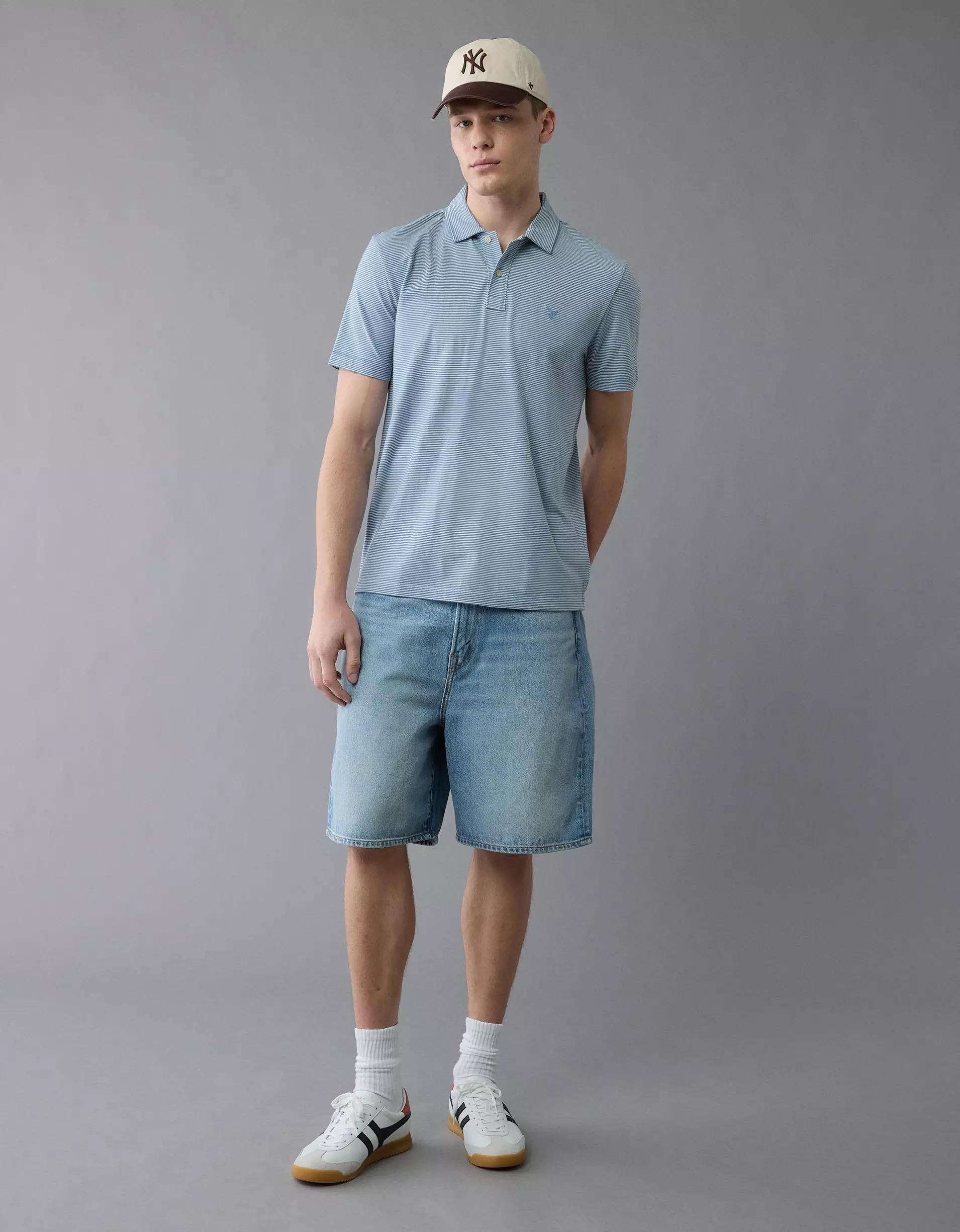 AE 24/7 Club Logo Striped Polo Shirt Product Image