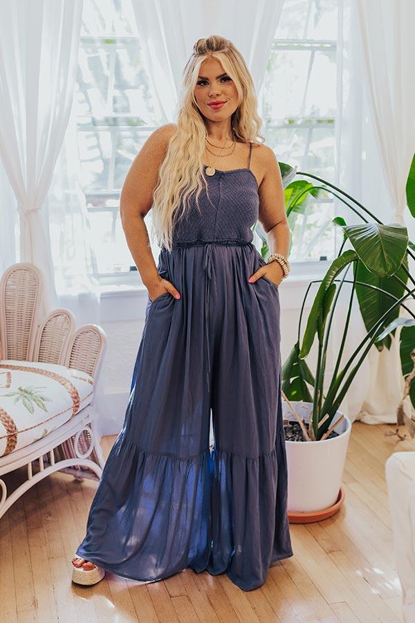 Desirable Destination Smocked Jumpsuit In Autumn Sky Curves Product Image