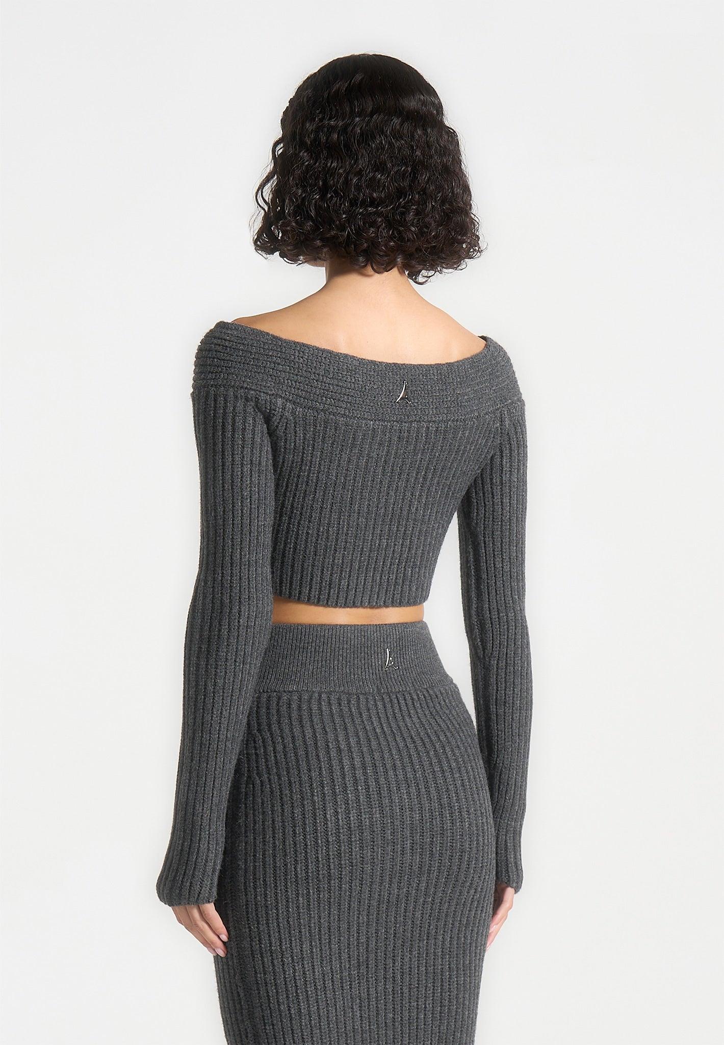 Off Shoulder Knit Crop Top - Grey Marl Female Product Image